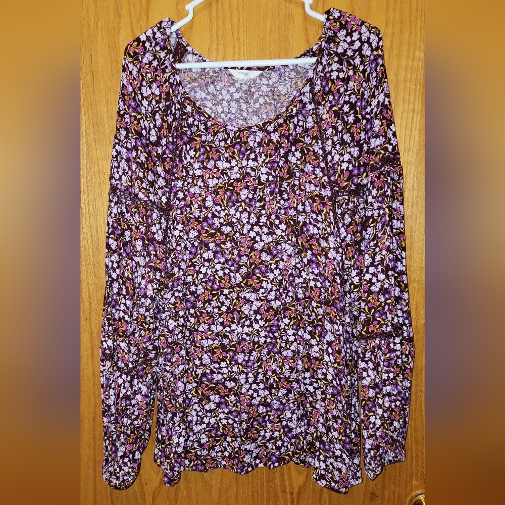 Terra & Sky Purple Floral Balloon Sleeve Top 4X